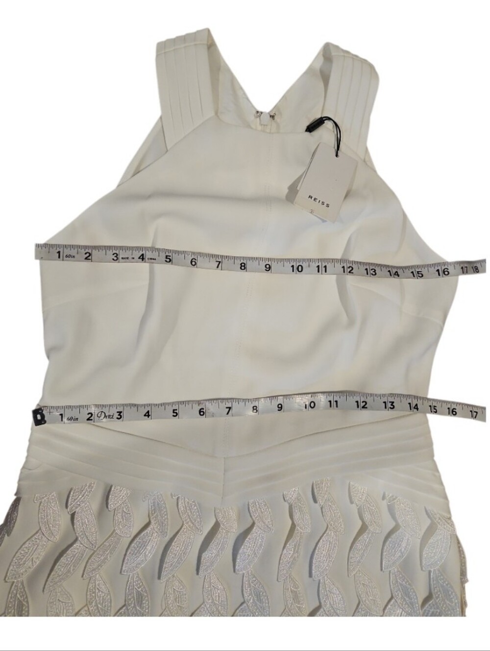 REISS White Flora Feather-Trim Halter Mini Dress Sz 8 - Picture 12 of 16